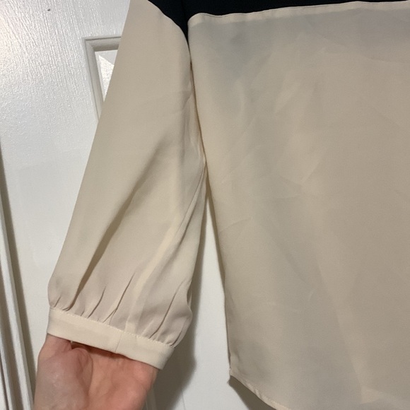 Ann Taylor beige and black sheer blouse with 3/4 length sleeves - Picture 5 of 8